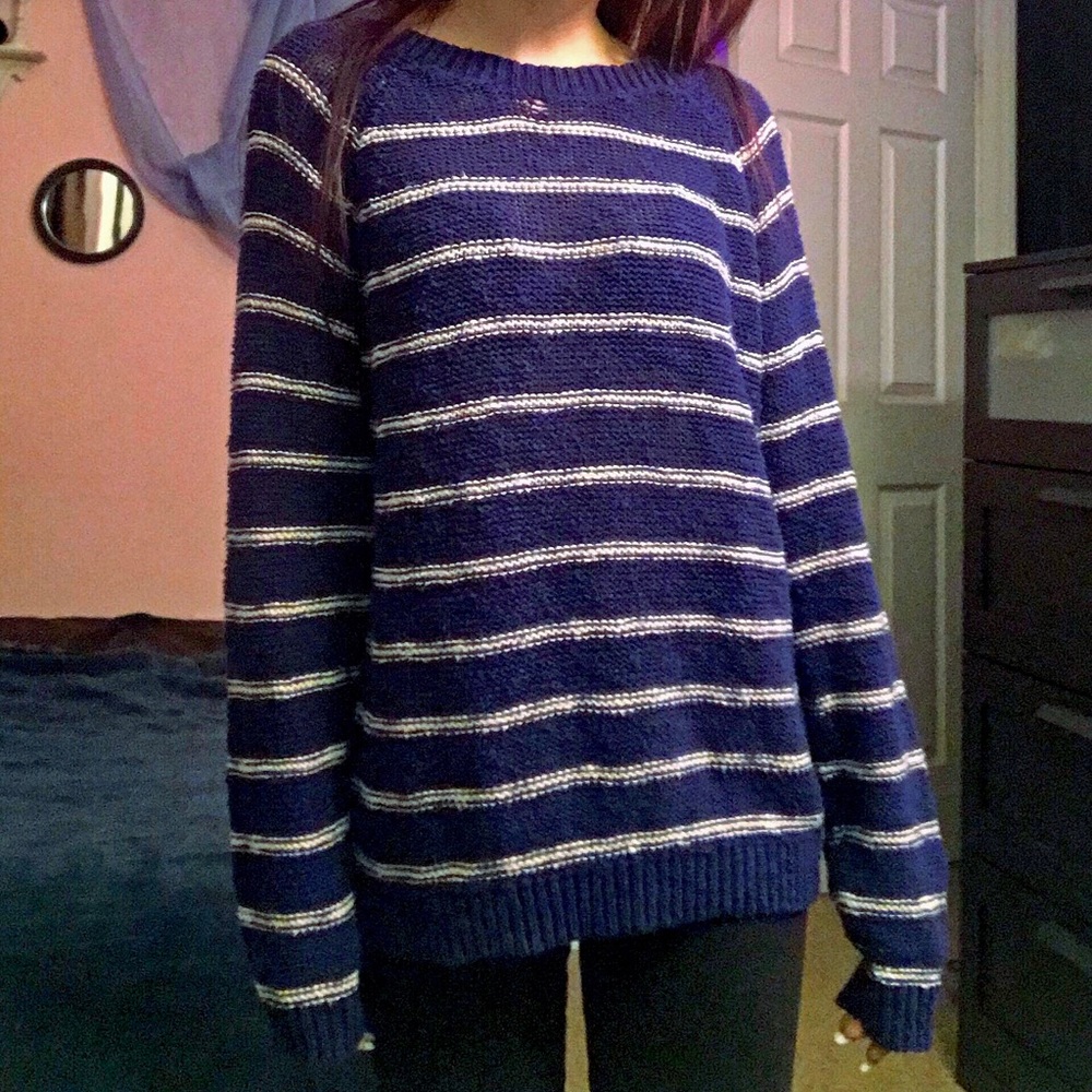 Blue and White Striped Forever 21 Knit Sweater